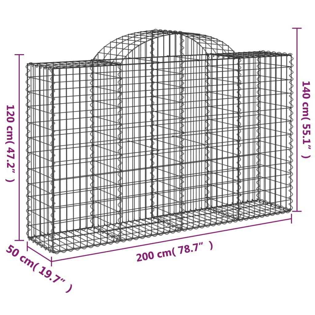 vidaXL Gabione mit Hochbogen 200x50x120/140 cm Verzinktes Eisen