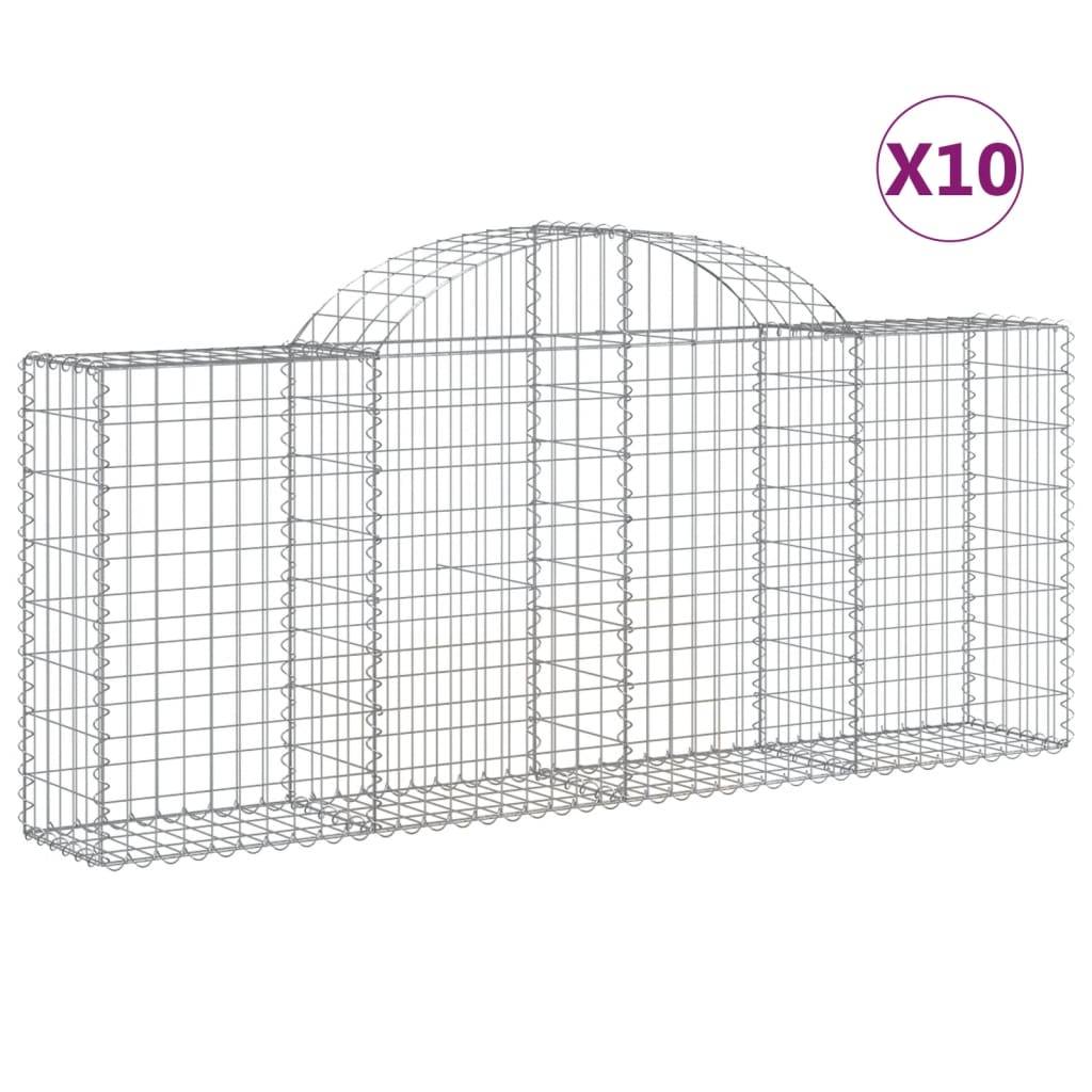 vidaXL Gabionen mit Hochbogen 10 Stk. 200x30x80/100cm Verzinktes Eisen
