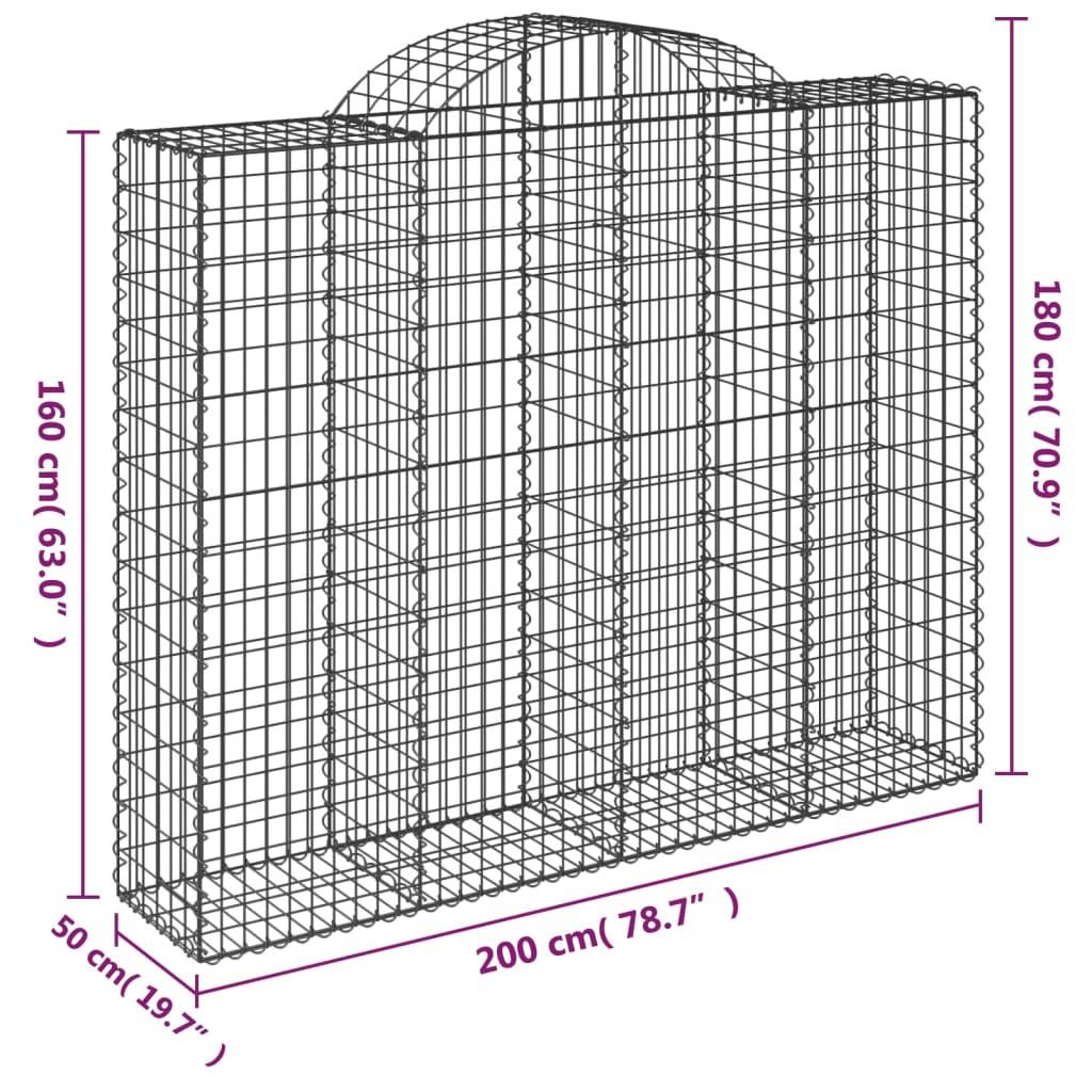 vidaXL Gabionen mit Hochbogen 10Stk. 200x50x160/180cm Verzinktes Eisen