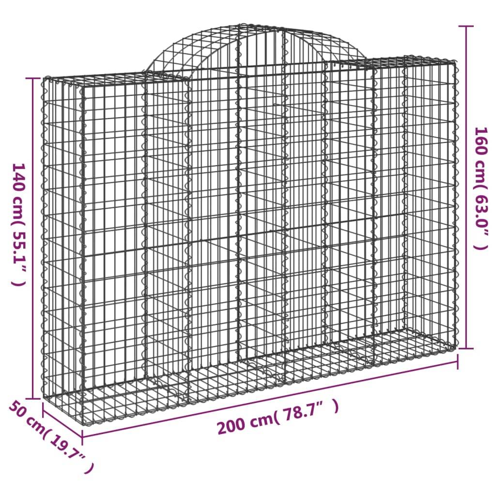 vidaXL Gabionen mit Hochbogen 4 Stk. 200x50x140/160cm Verzinktes Eisen