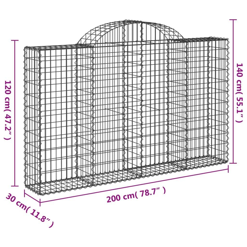 vidaXL Gabionen mit Hochbogen 30Stk. 200x30x120/140cm Verzinktes Eisen