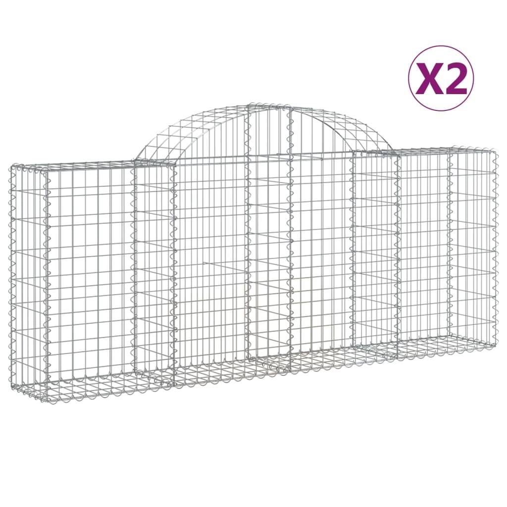vidaXL Gabionen mit Hochbogen 2 Stk. 200x30x80/100 cm Verzinktes Eisen