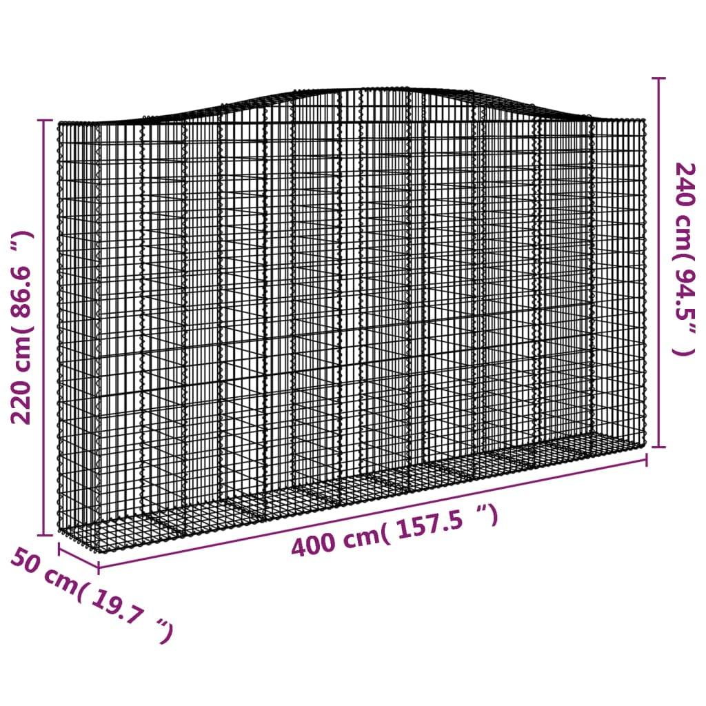 vidaXL Gabionen mit Hochbogen 9 Stk. 400x50x220/240cm Verzinktes Eisen