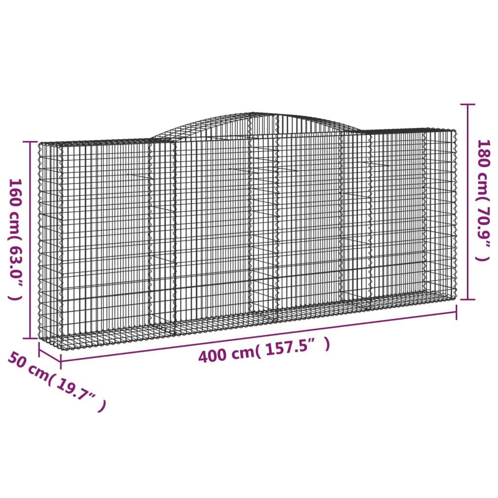 vidaXL Gabionen mit Hochbogen 25 Stk 400x50x160/180cm Verzinktes Eisen