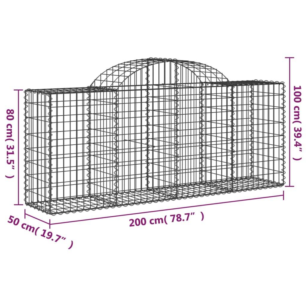 vidaXL Gabione mit Hochbogen 200x50x80/100 cm Verzinktes Eisen