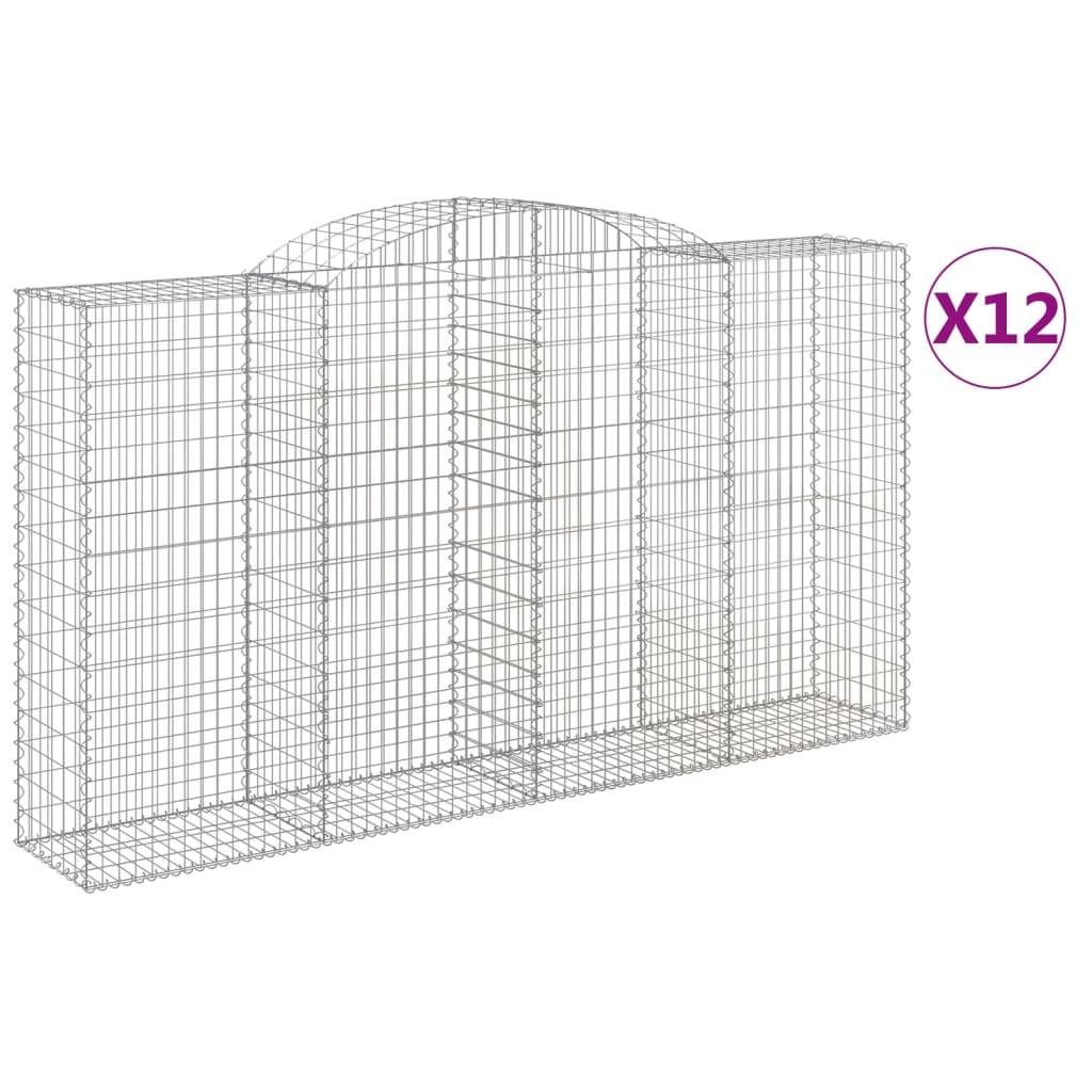 vidaXL Gabionen mit Hochbogen 12 Stk 300x50x160/180cm Verzinktes Eisen