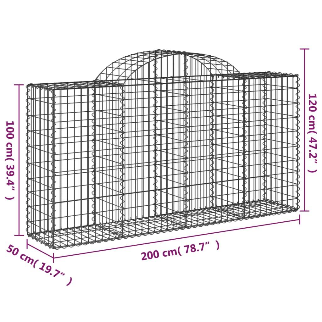 vidaXL Gabionen mit Hochbogen 50 Stk 200x50x100/120cm Verzinktes Eisen