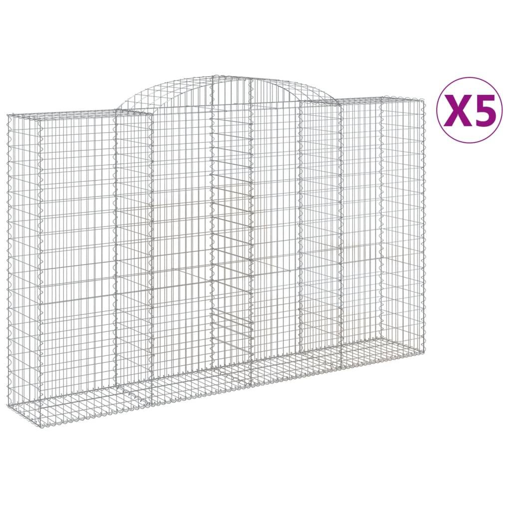 vidaXL Gabionen mit Hochbogen 5 Stk. 300x50x180/200cm Verzinktes Eisen