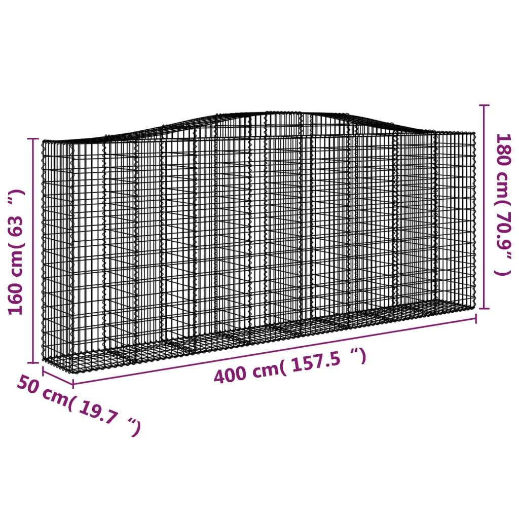 vidaXL Gabionen mit Hochbogen 2 Stk. 400x50x160/180cm Verzinktes Eisen