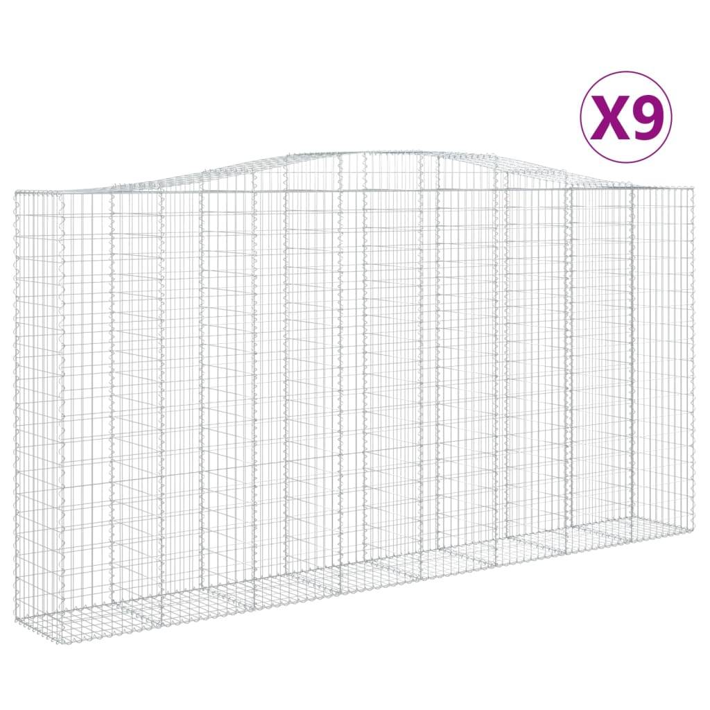 vidaXL Gabionen mit Hochbogen 9 Stk. 400x50x200/220cm Verzinktes Eisen