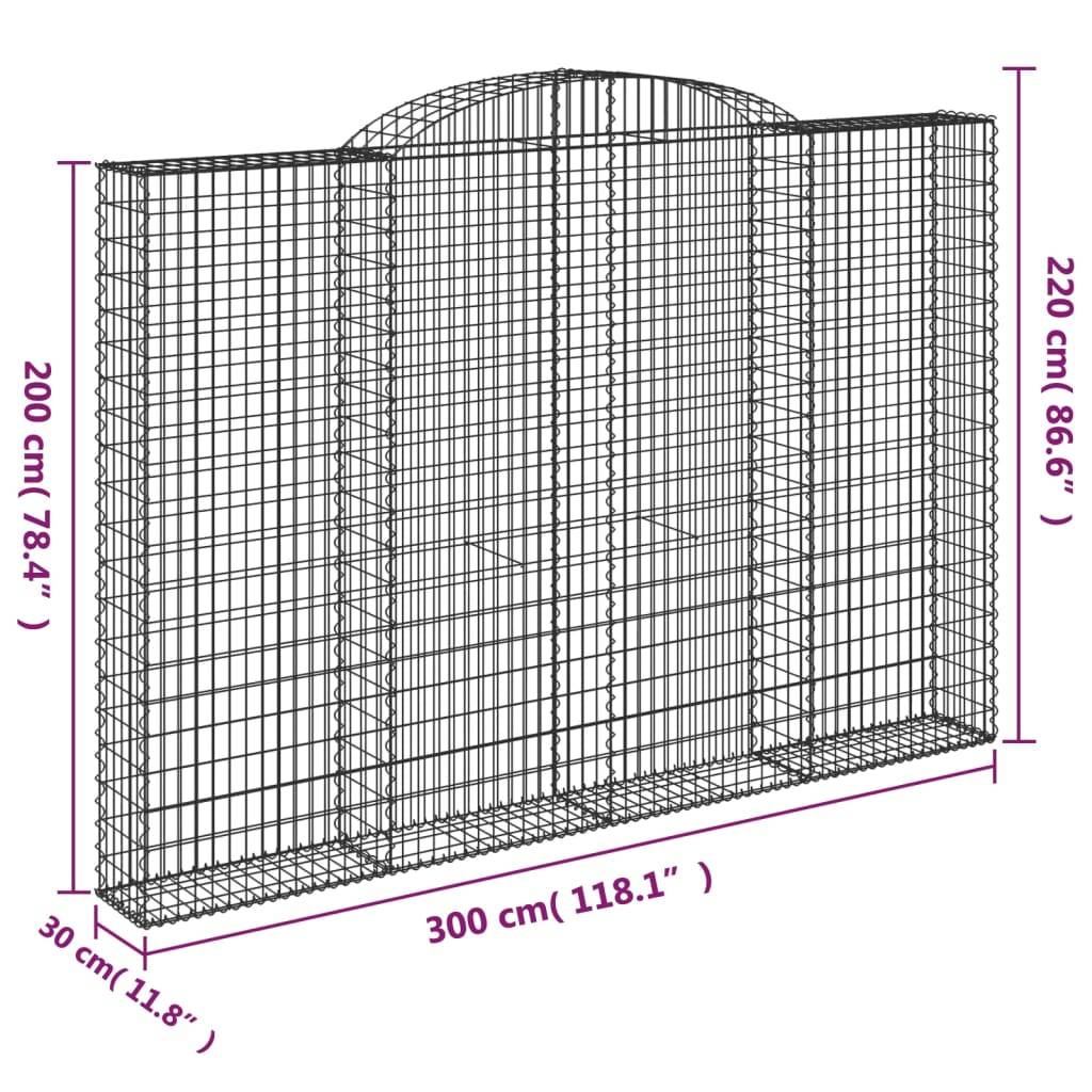 vidaXL Gabione mit Hochbogen 300x30x200/220 cm Verzinktes Eisen