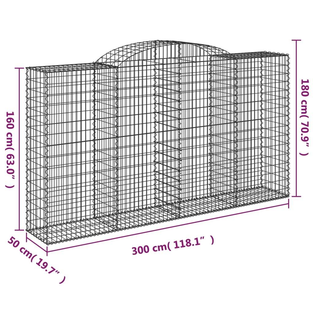 vidaXL Gabionen mit Hochbogen 9 Stk. 300x50x160/180cm Verzinktes Eisen
