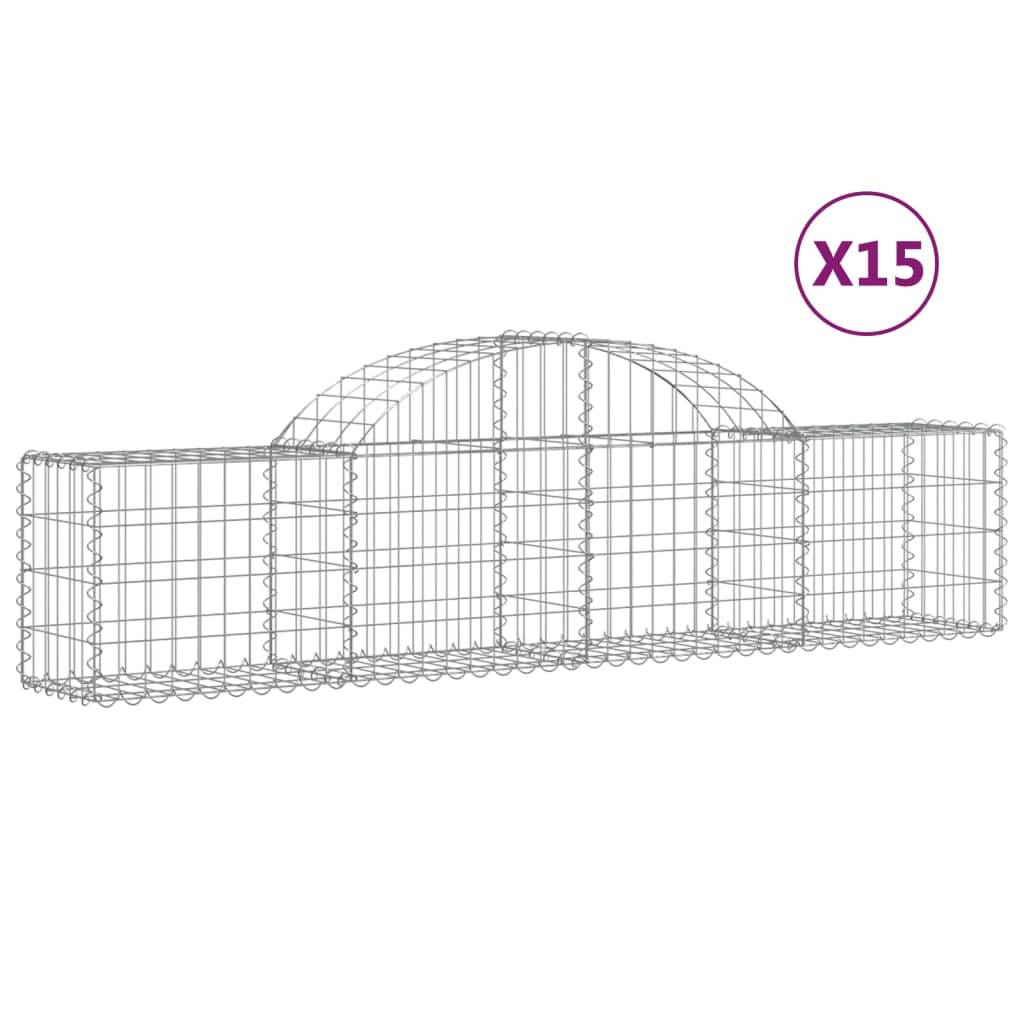 vidaXL Gabionen mit Hochbogen 15 Stk. 200x30x40/60 cm Verzinktes Eisen