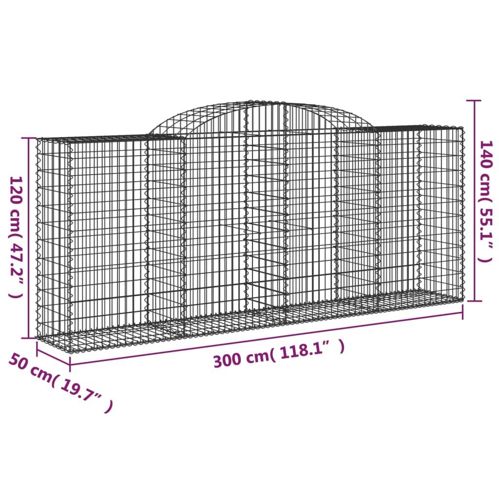 vidaXL Gabionen mit Hochbogen 7 Stk. 300x50x120/140cm Verzinktes Eisen