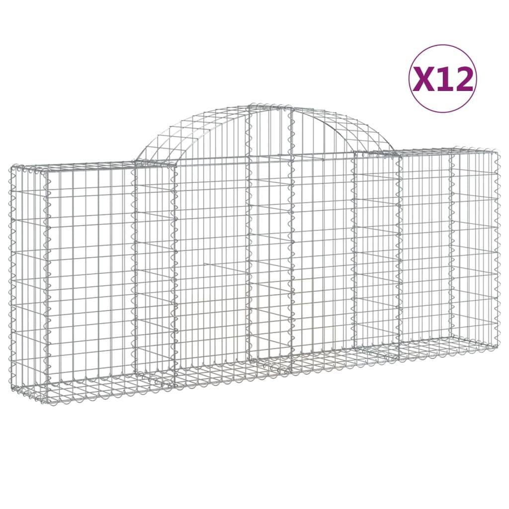 vidaXL Gabionen mit Hochbogen 12 Stk. 200x30x80/100cm Verzinktes Eisen