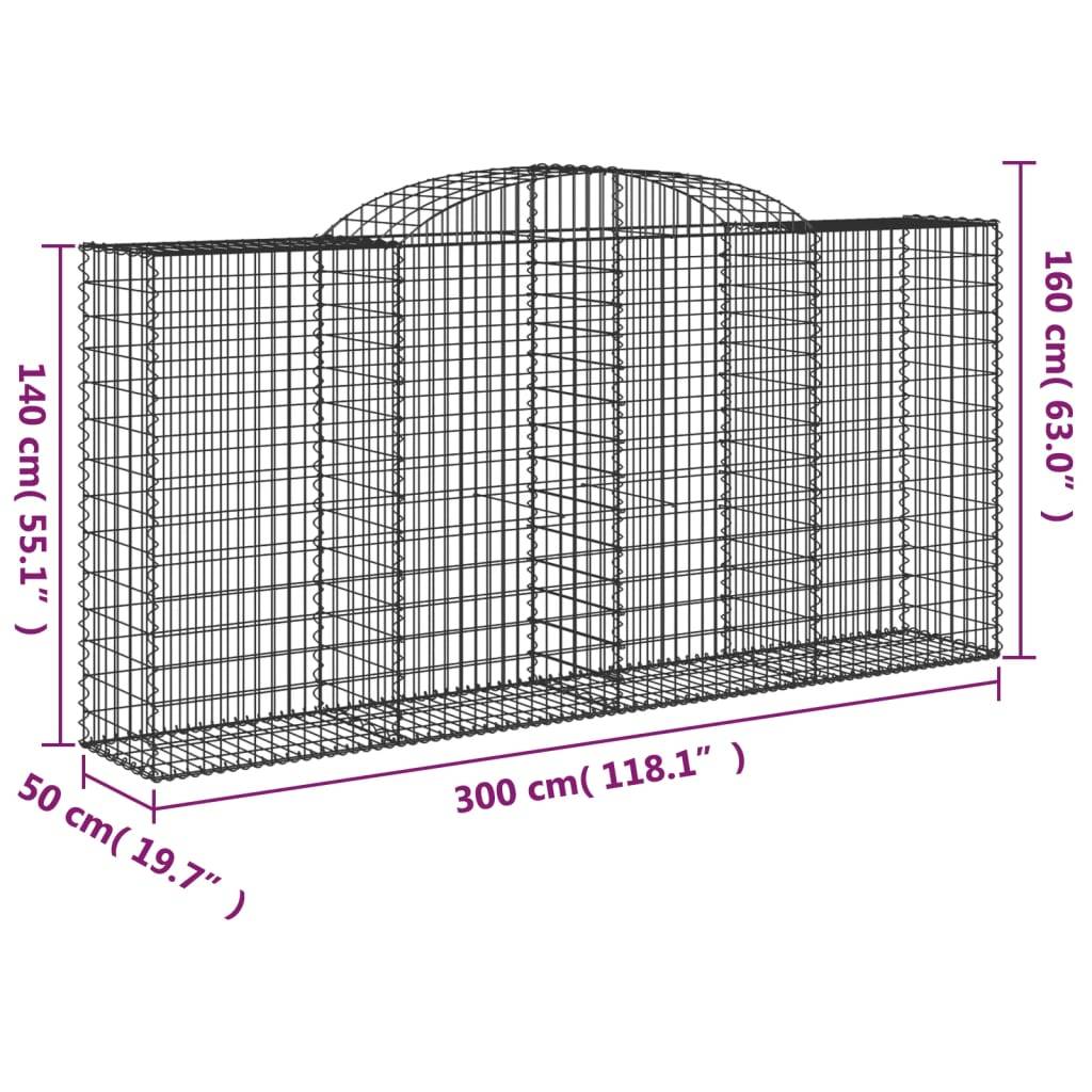vidaXL Gabionen mit Hochbogen 20 Stk 300x50x140/160cm Verzinktes Eisen