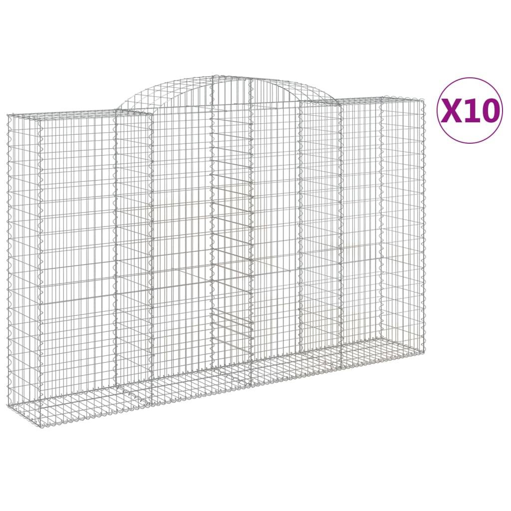 vidaXL Gabionen mit Hochbogen 10 Stk 300x50x180/200cm Verzinktes Eisen