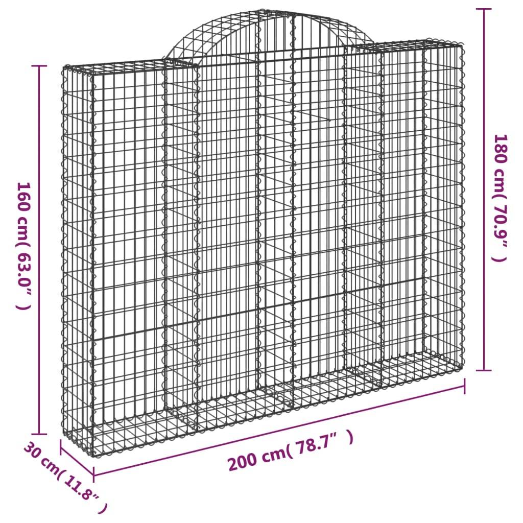 vidaXL Gabionen mit Hochbogen 2 Stk. 200x30x160/180cm Verzinktes Eisen