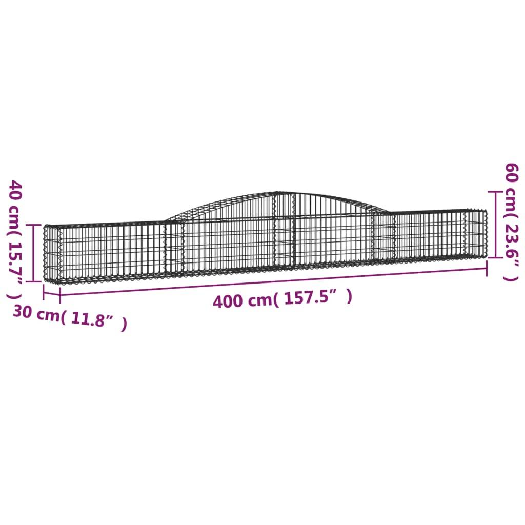 vidaXL Gabionen mit Hochbogen 4 Stk. 400x30x40/60 cm Verzinktes Eisen