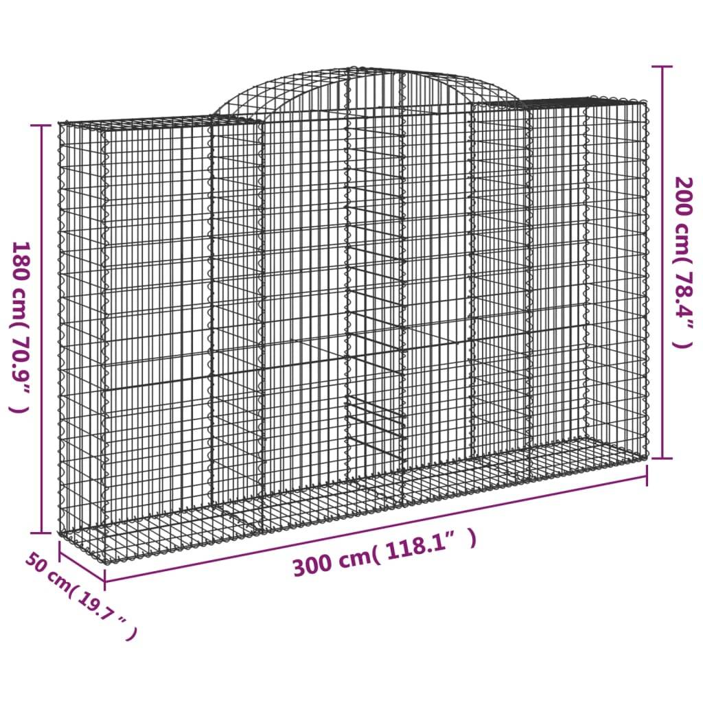 vidaXL Gabionen mit Hochbogen 3 Stk. 300x50x180/200cm Verzinktes Eisen