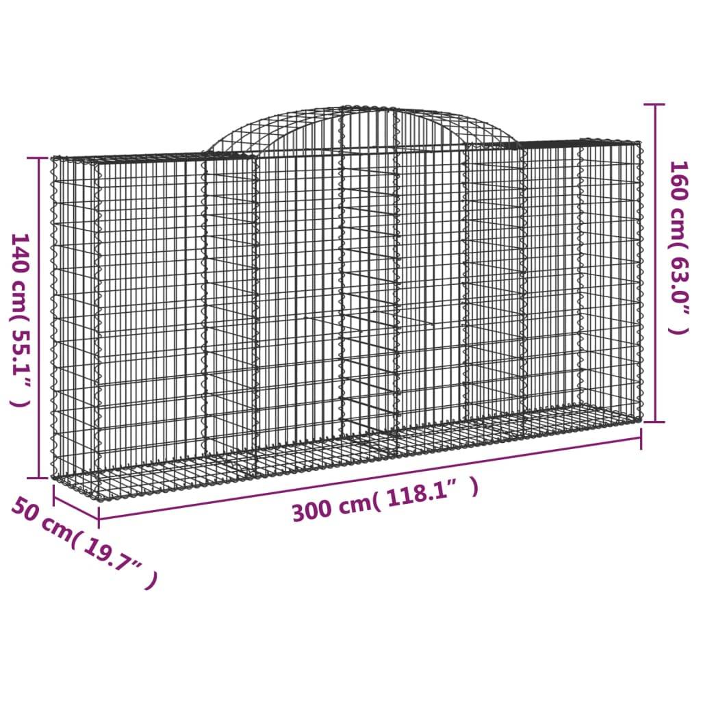 vidaXL Gabione mit Hochbogen 300x50x140/160 cm Verzinktes Eisen
