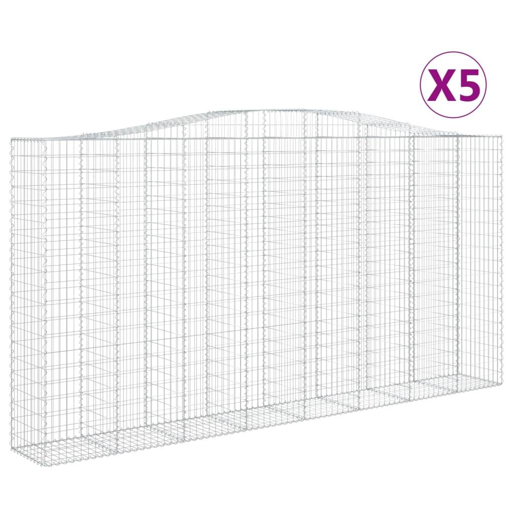 vidaXL Gabionen mit Hochbogen 5 Stk. 400x50x200/220cm Verzinktes Eisen
