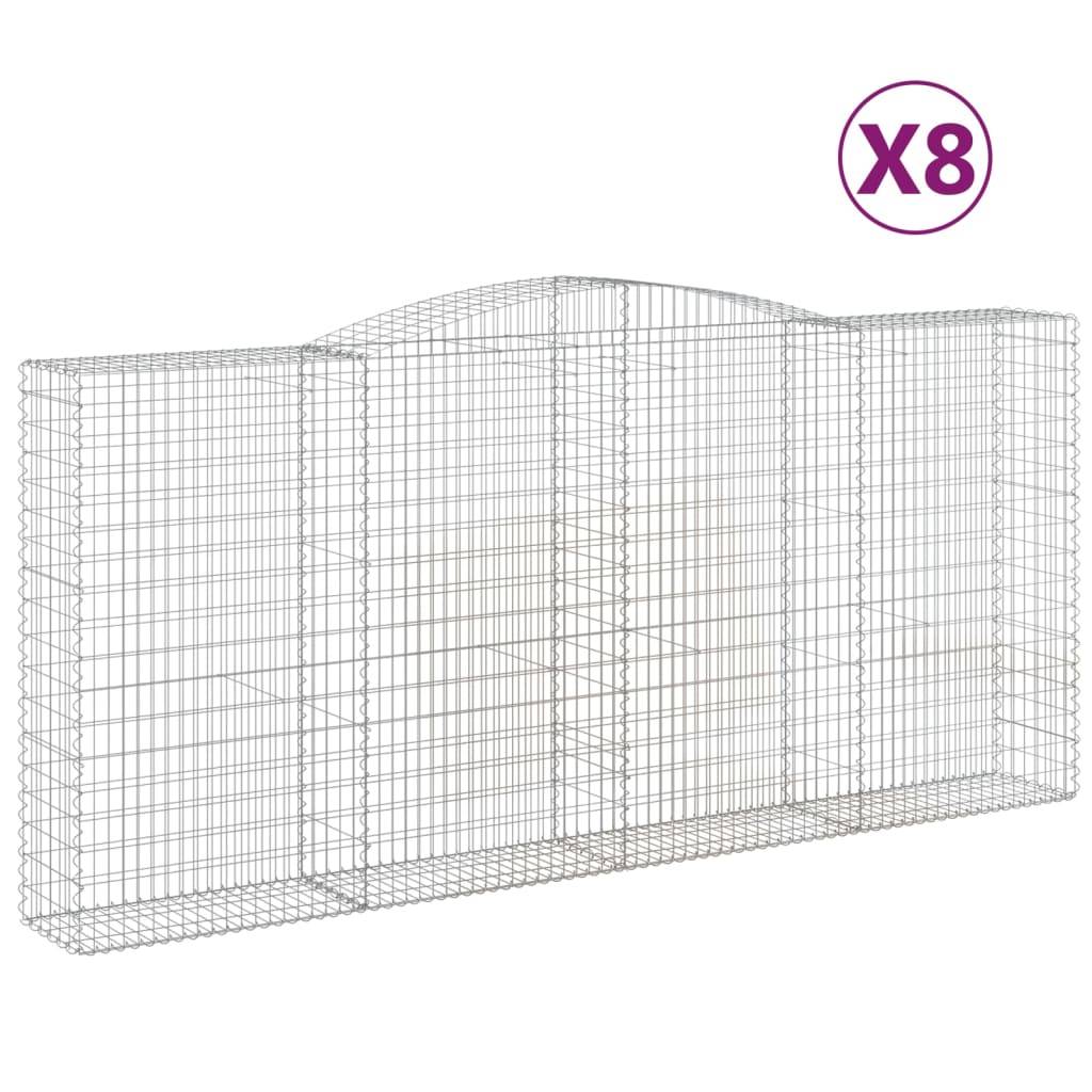 vidaXL Gabionen mit Hochbogen 8 Stk. 400x50x180/200cm Verzinktes Eisen