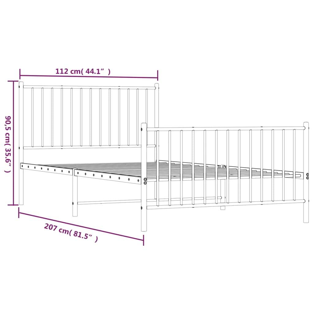 vidaXL Bettgestell mit Kopf- und Fußteil Metall Schwarz 107x203 cm