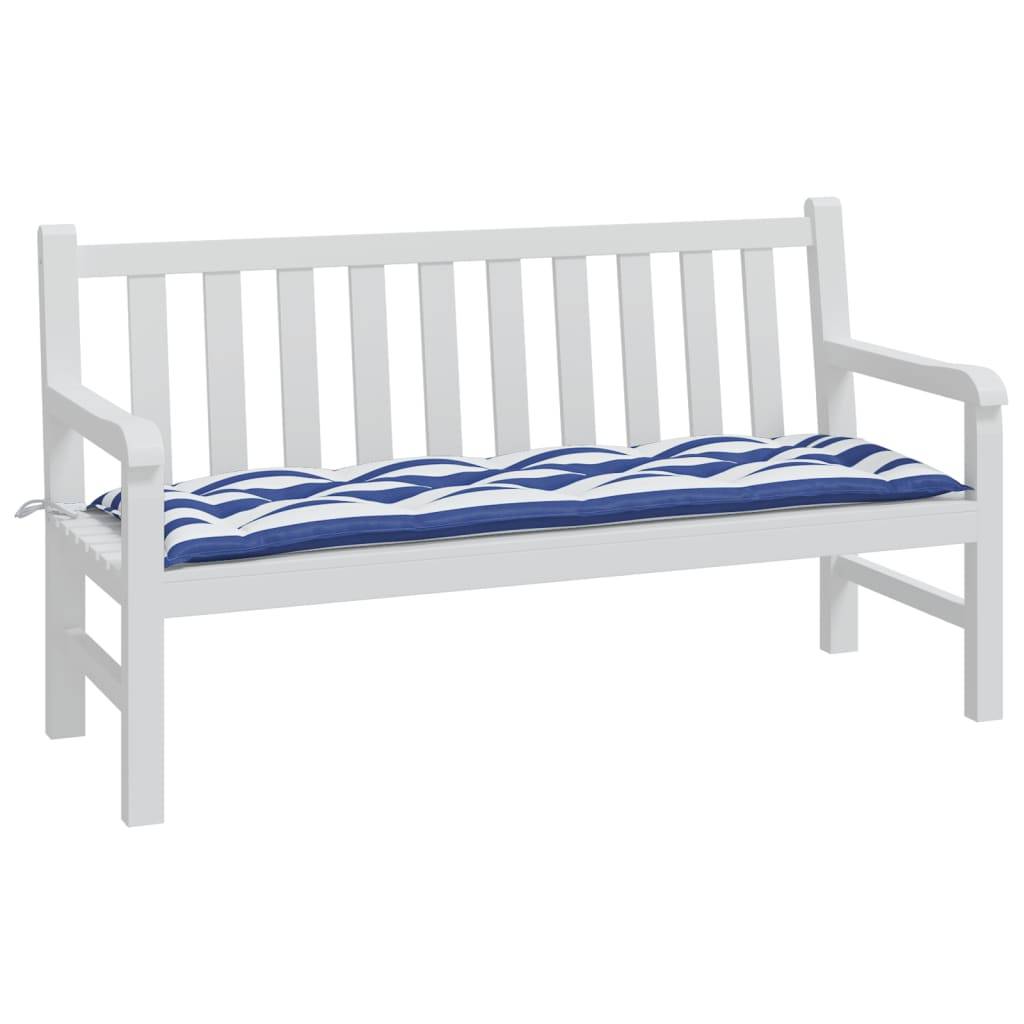 vidaXL Gartenbank-Auflage Blau &amp; Weiß Gestreift 150x50x7 cm