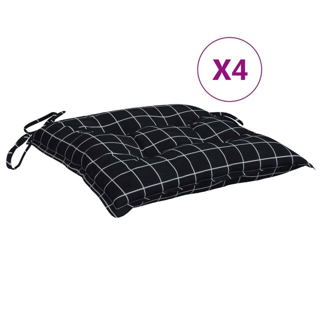 vidaXL Stuhlkissen 4 Stk. Schwarz Karomuster 50x50x7 cm Oxford-Gewebe