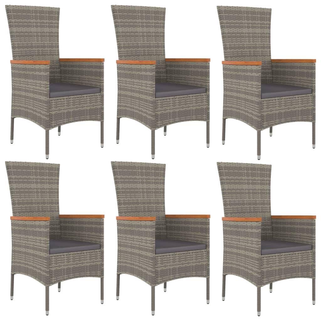 vidaXL 7-tlg. Garten-Essgruppe mit Kissen Grau Poly Rattan