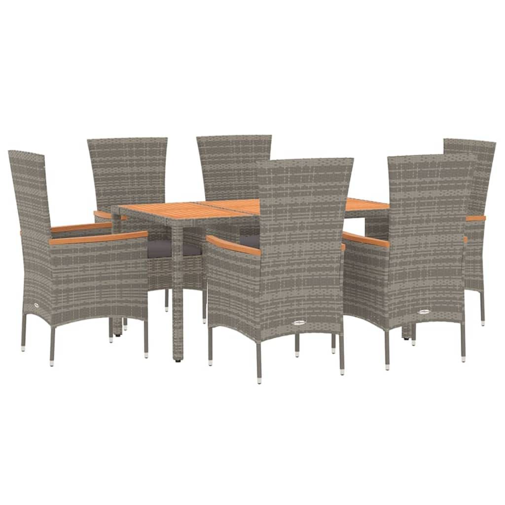 vidaXL 7-tlg. Garten-Essgruppe mit Kissen Grau Poly Rattan