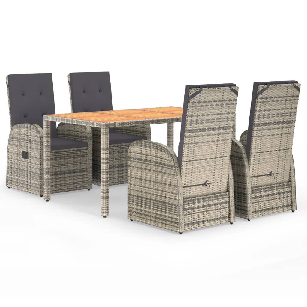 vidaXL 5-tlg. Garten-Essgruppe mit Kissen Grau Poly Rattan