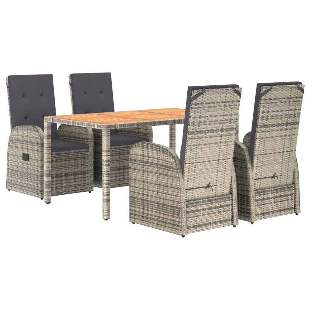 vidaXL 5-tlg. Garten-Essgruppe mit Kissen Grau Poly Rattan