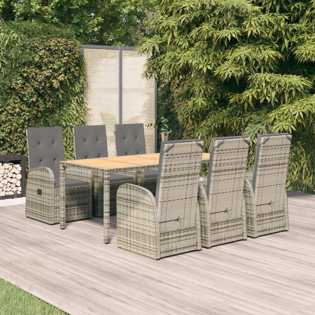 vidaXL 7-tlg. Garten-Essgruppe mit Kissen Grau Poly Rattan