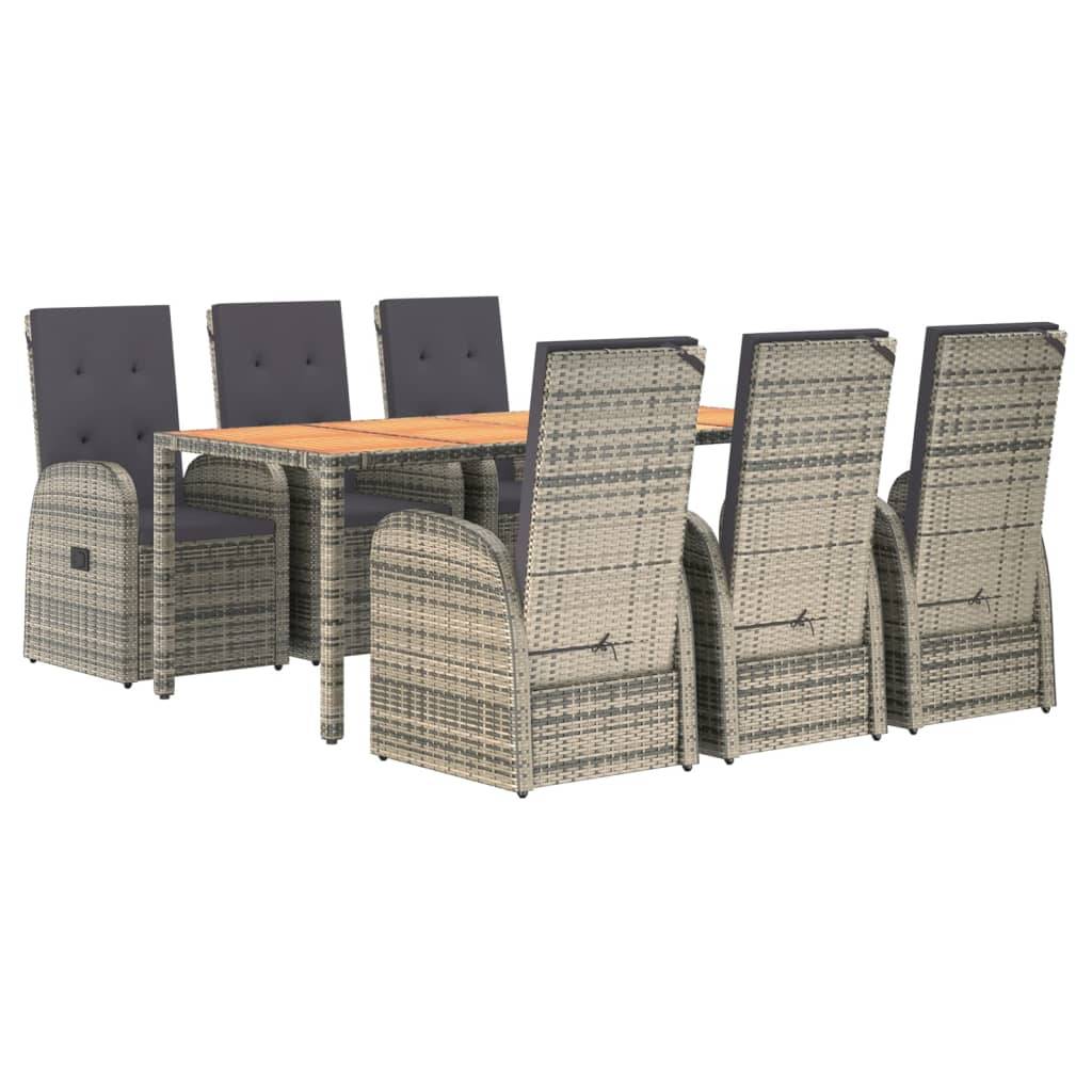 vidaXL 7-tlg. Garten-Essgruppe mit Kissen Grau Poly Rattan