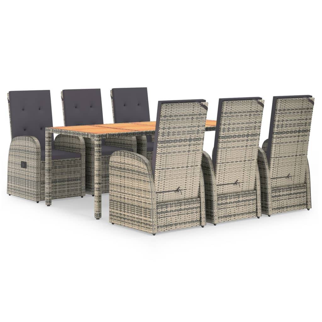 vidaXL 7-tlg. Garten-Essgruppe mit Kissen Grau Poly Rattan