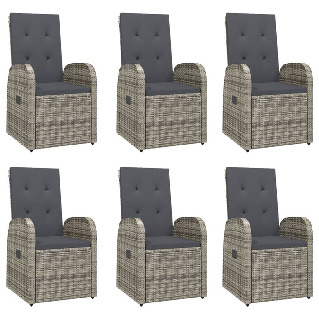 vidaXL 7-tlg. Garten-Essgruppe mit Kissen Grau Poly Rattan