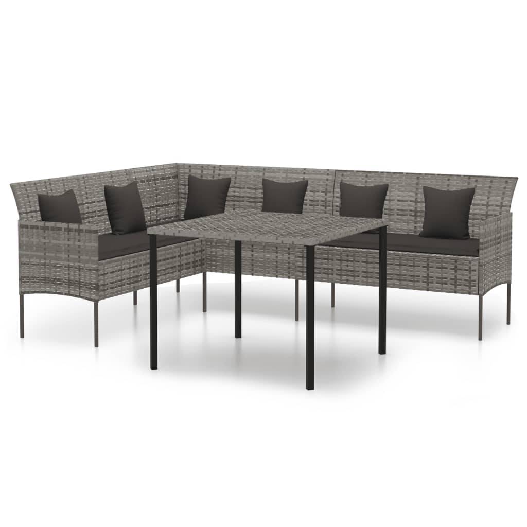 vidaXL 2-tlg. Garten-Essgruppe mit Kissen Grau Poly Rattan