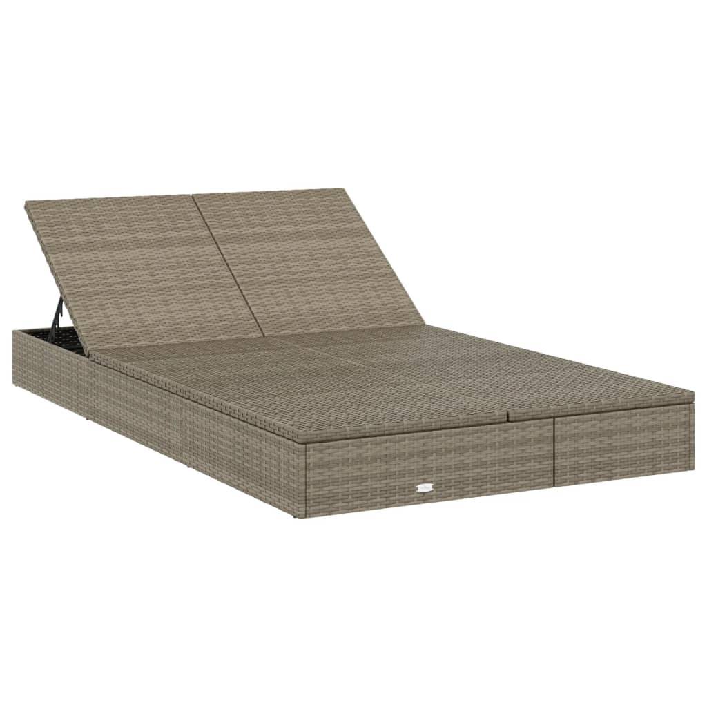vidaXL Sonnenliege für 2 Personen mit Auflage Grau Poly Rattan