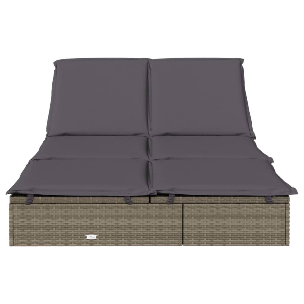 vidaXL Sonnenliege für 2 Personen mit Auflage Grau Poly Rattan