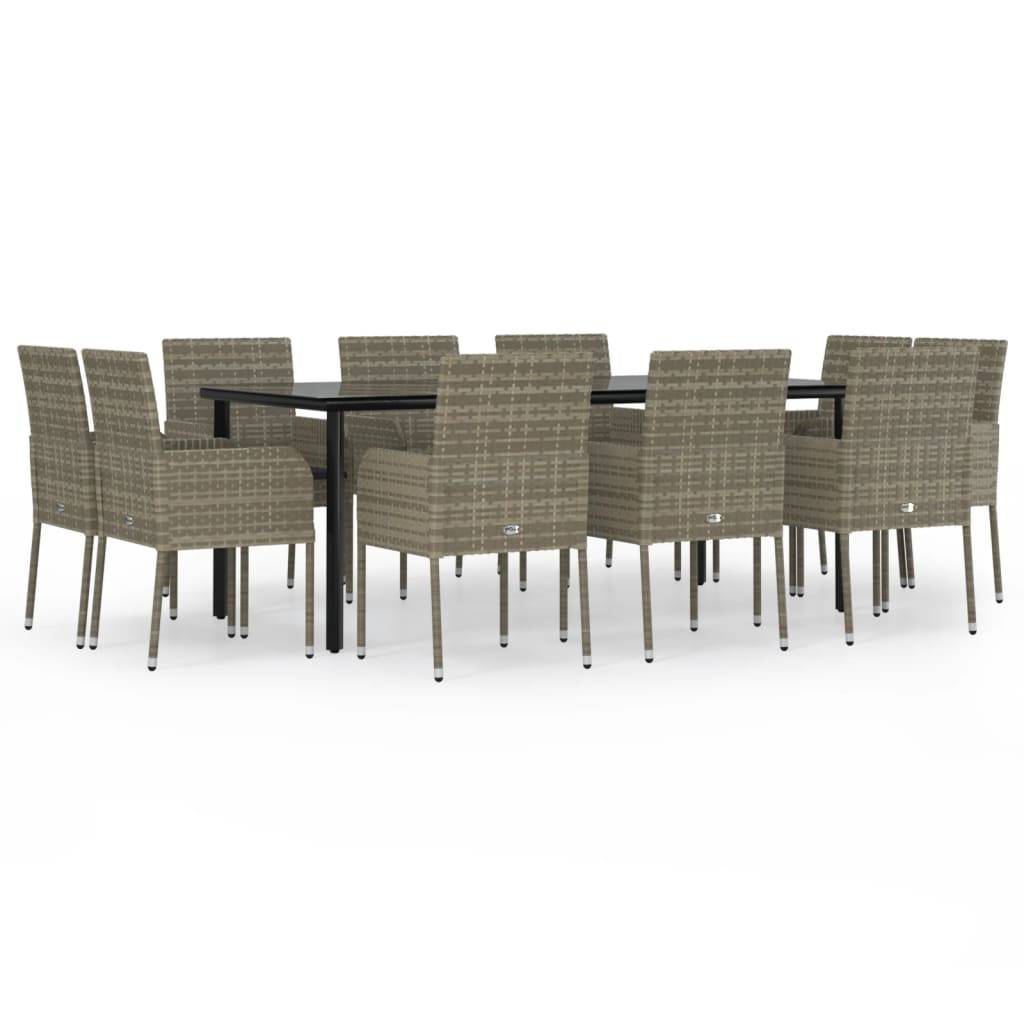 vidaXL 11-tlg. Garten-Essgruppe mit Kissen Schwarz & Grau Poly Rattan