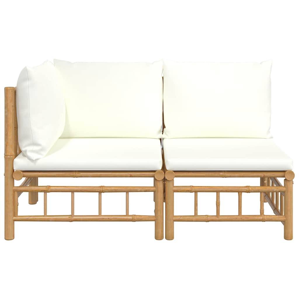 vidaXL 2-tlg. Garten-Lounge-Set mit Cremeweißen Kissen Bambus