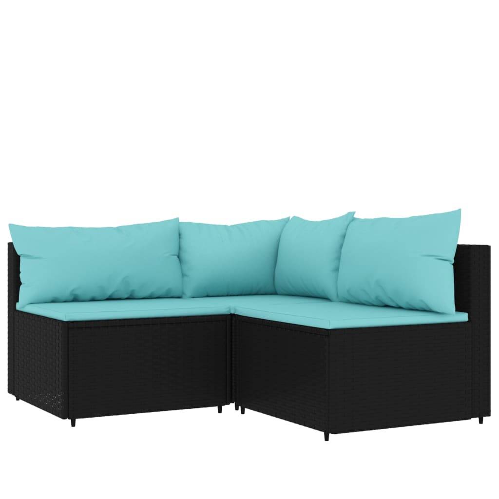 vidaXL 4-tlg. Garten-Lounge-Set mit Kissen Schwarz Poly Rattan