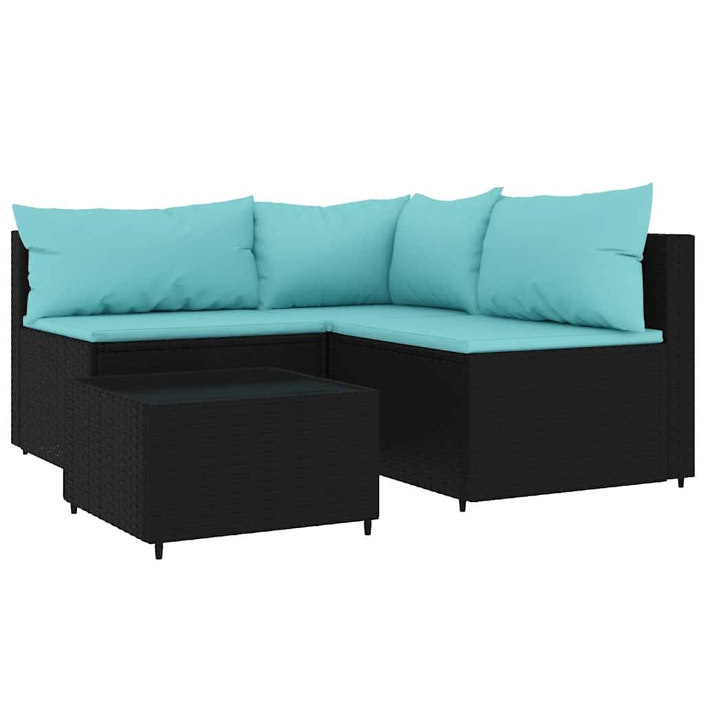 vidaXL 4-tlg. Garten-Lounge-Set mit Kissen Schwarz Poly Rattan