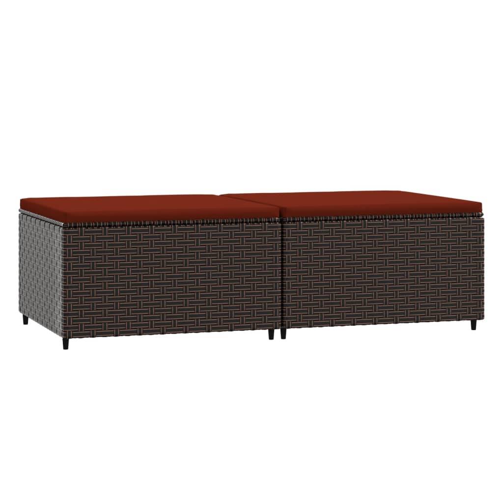 vidaXL Gartenhocker mit Kissen 2 Stk. Braun Poly Rattan