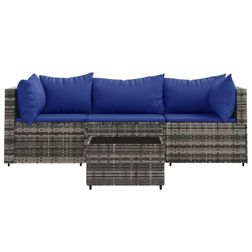 vidaXL 4-tlg. Garten-Lounge-Set mit Kissen Grau Poly Rattan