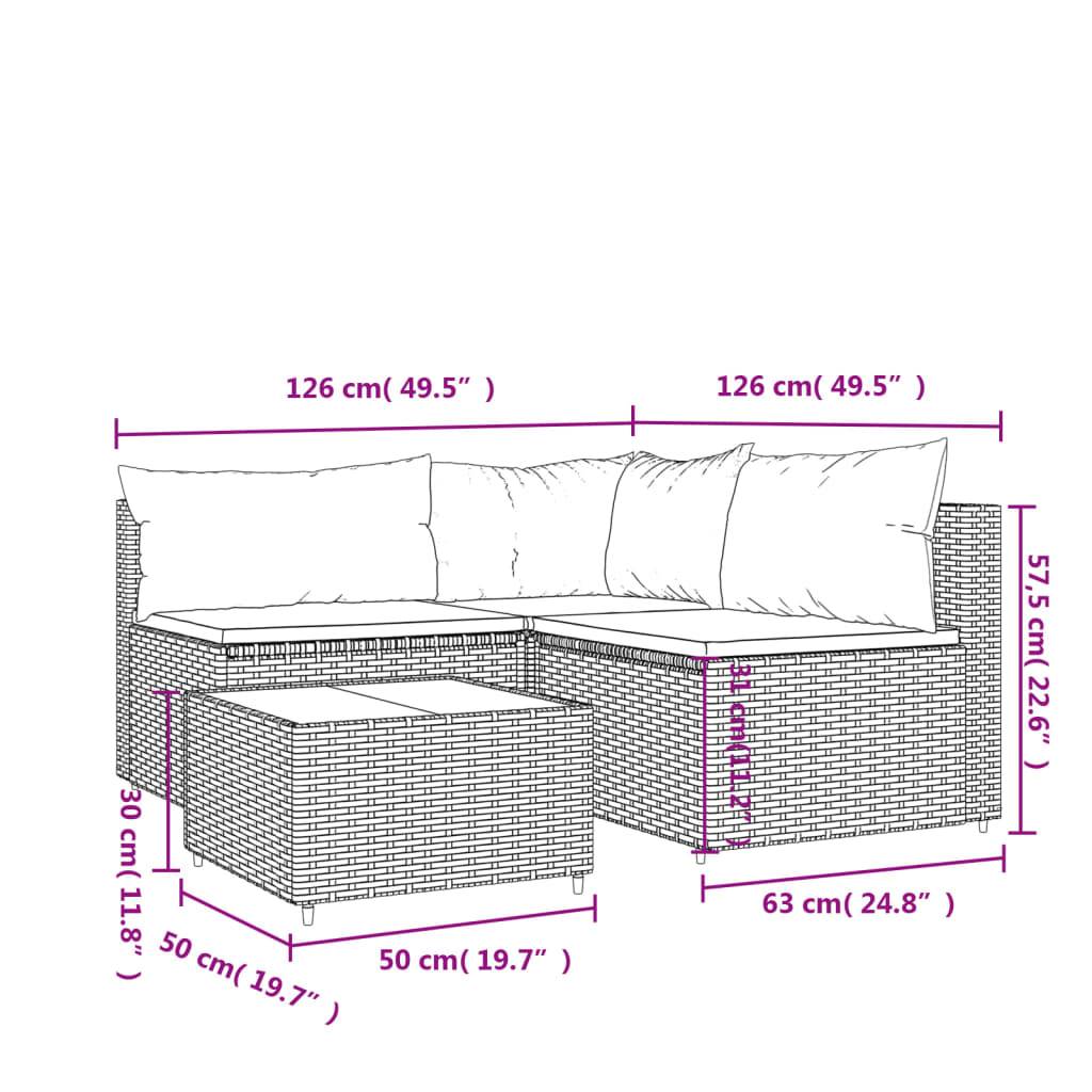 vidaXL 4-tlg. Garten-Lounge-Set mit Kissen Grau Poly Rattan