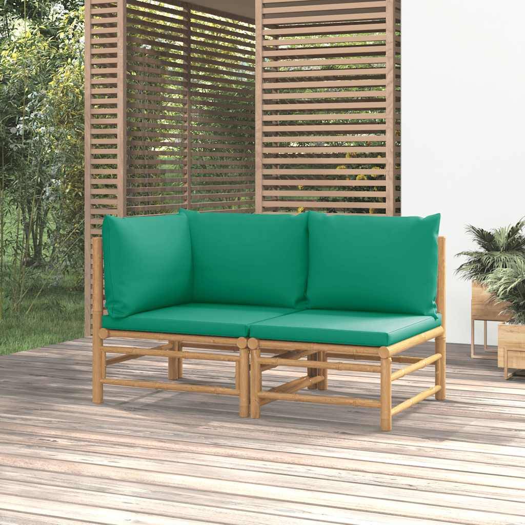 vidaXL 2-tlg. Garten-Lounge-Set mit Grünen Kissen Bambus