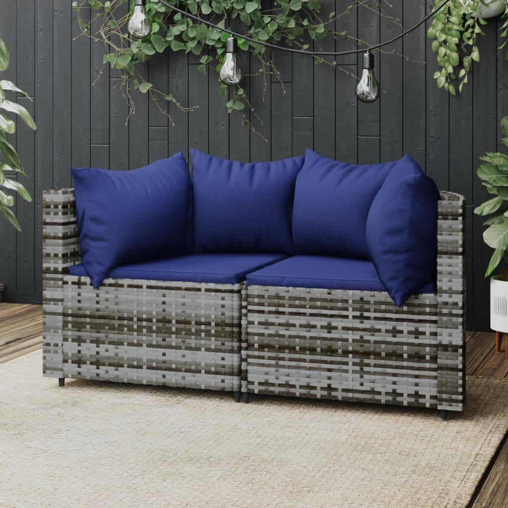vidaXL Garten-Ecksofas mit Kissen 2 Stk. Grau Poly Rattan